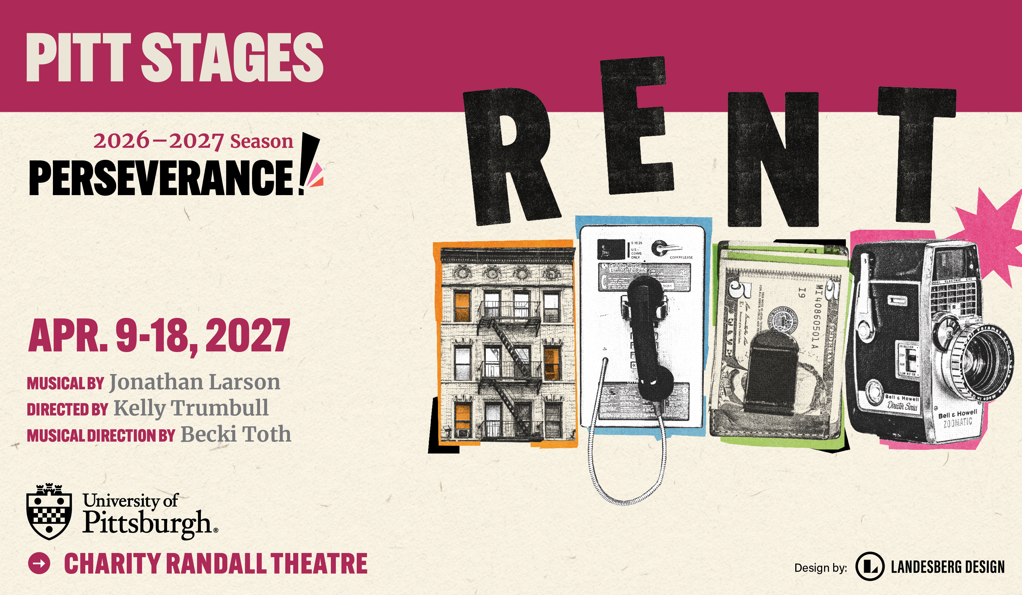 Rent the Musical April 9-18, 2027 Musical by Jonathan Larson Directed by Kelly Trumbull Musical Direction by Becki Toth Charity Randall Theatre Click for more information